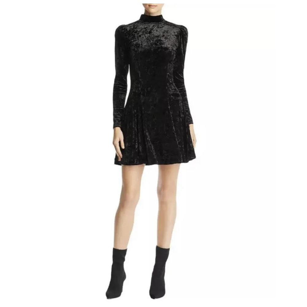 Aqua Puff Sleeve Crushed Velvet Black Mock Cocktail Sheath Party Dress . Size S
